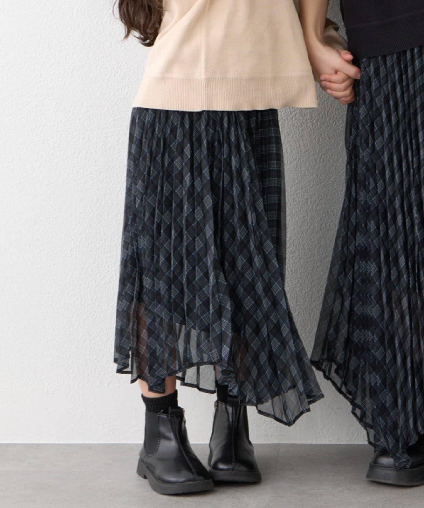 【KIDS】《有青少年尺碼》2WAY百褶格紋拼接裙(OSORO)