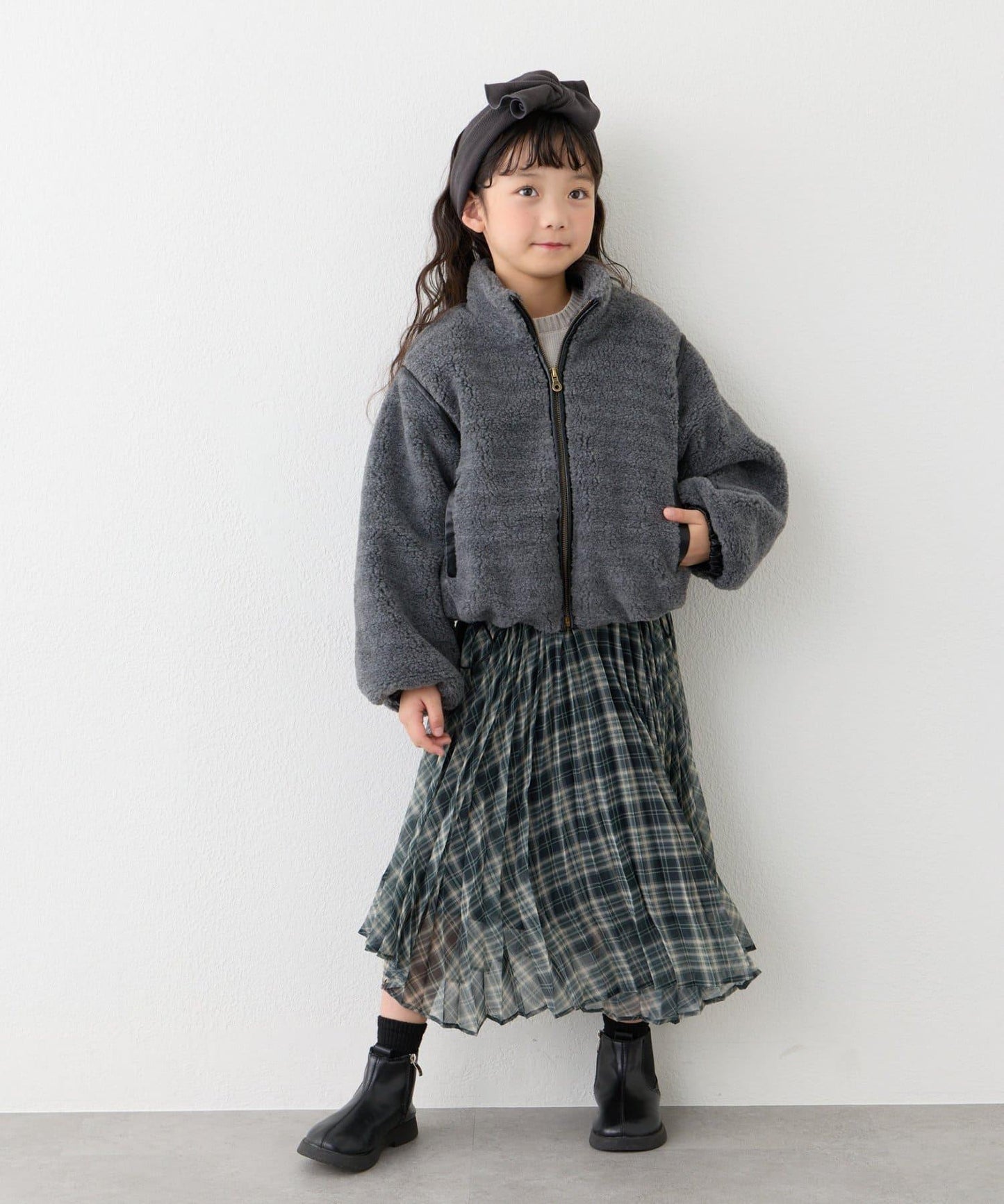 【KIDS】《有青少年尺碼》2WAY百褶格紋拼接裙(OSORO)