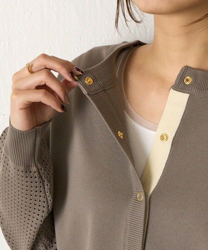 拼接袖網紗兩穿開衫