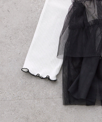 【KIDS】帶層疊網紗的羅紋上衣≪有大童尺碼≫