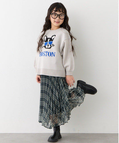 【KIDS】《有青少年尺碼》2WAY百褶格紋拼接裙(OSORO)