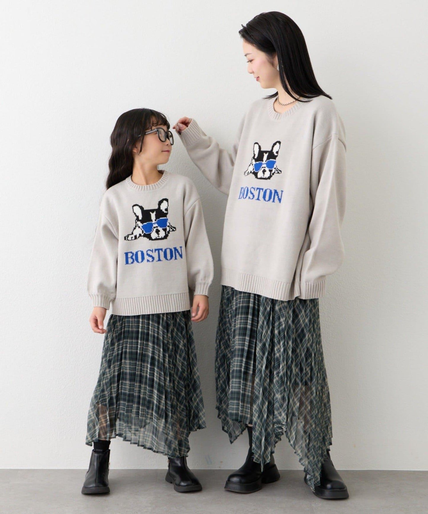 【KIDS】《有青少年尺碼》2WAY百褶格紋拼接裙(OSORO)