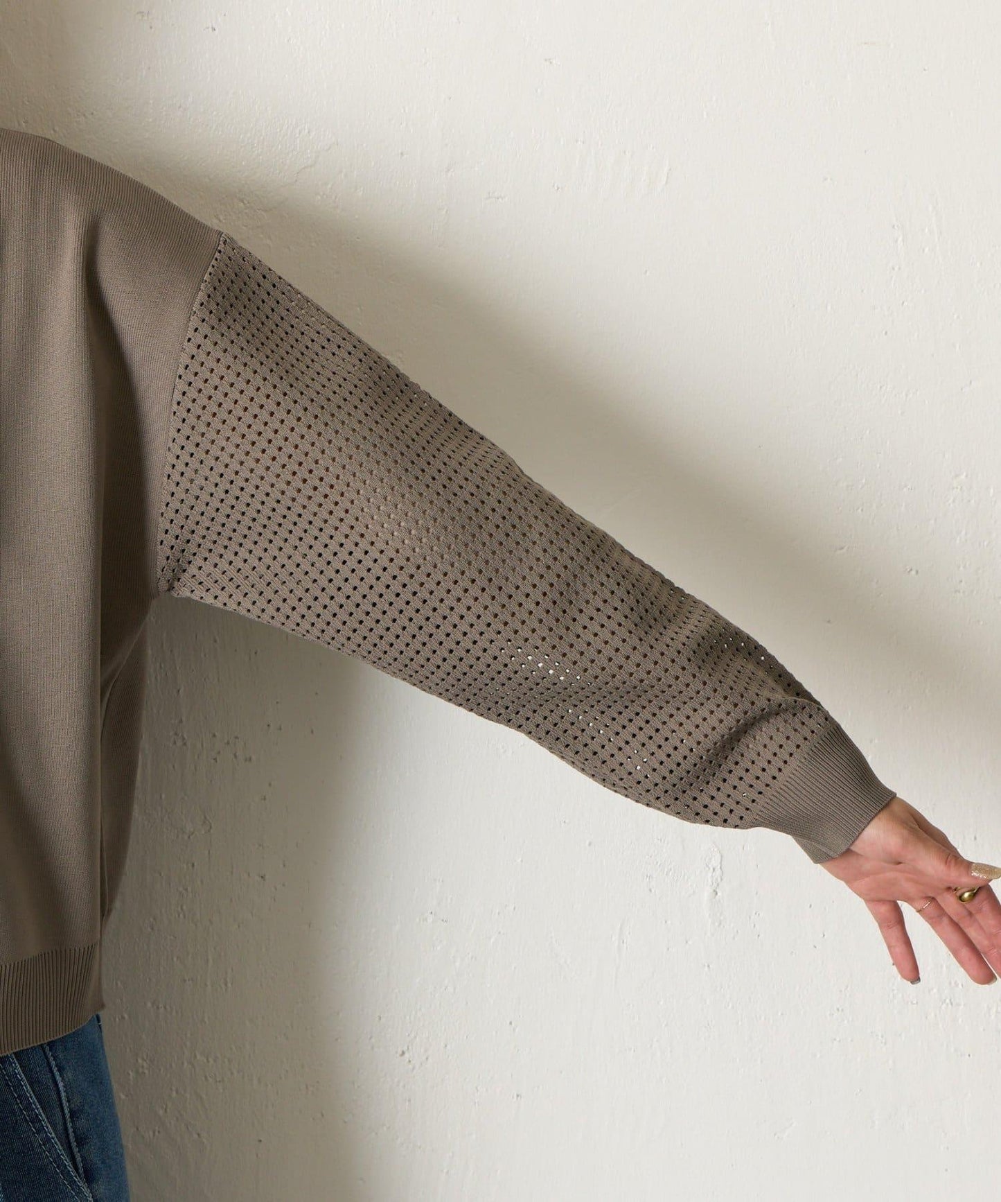 拼接袖網紗兩穿開衫