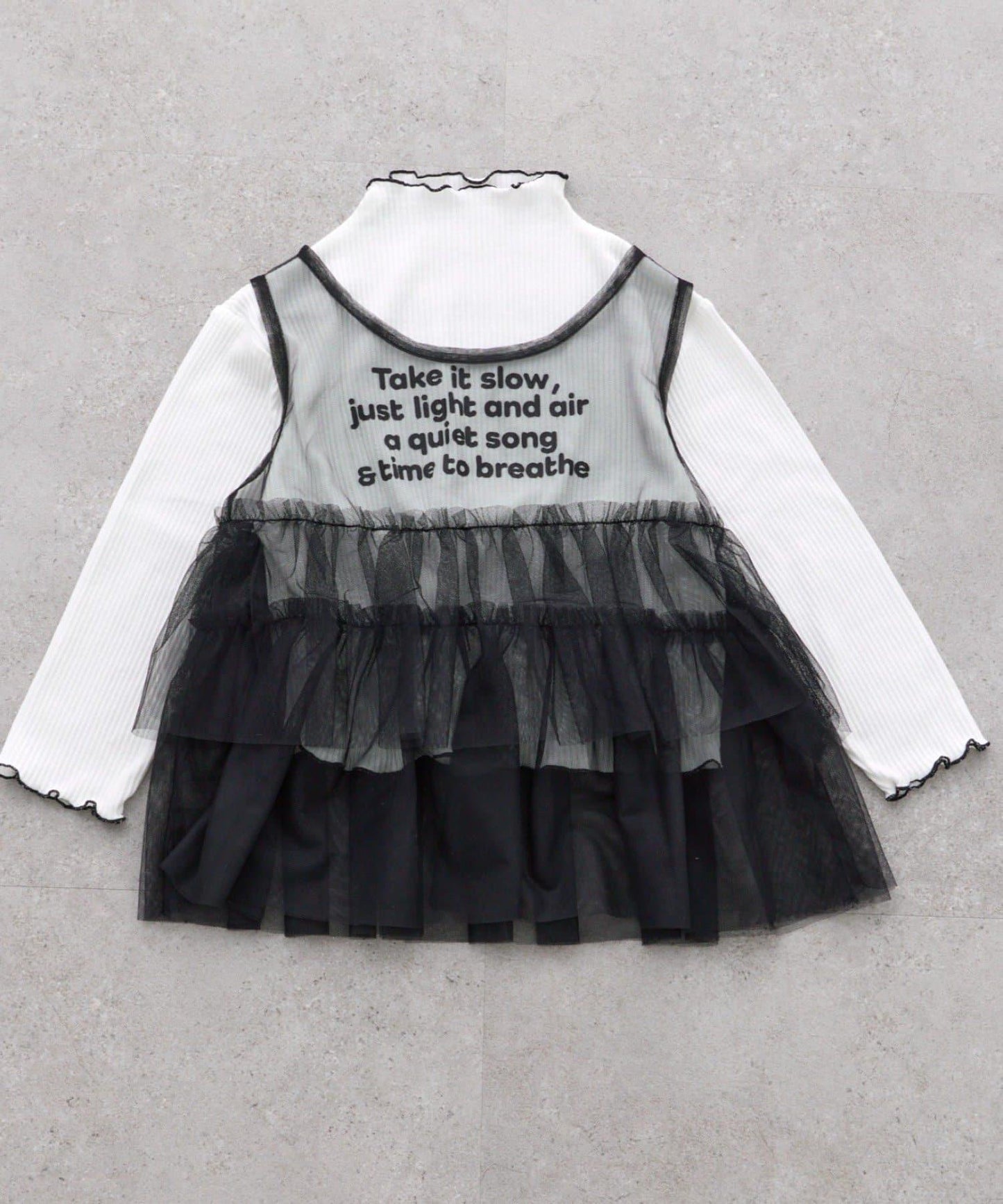 【KIDS】帶層疊網紗的羅紋上衣≪有大童尺碼≫