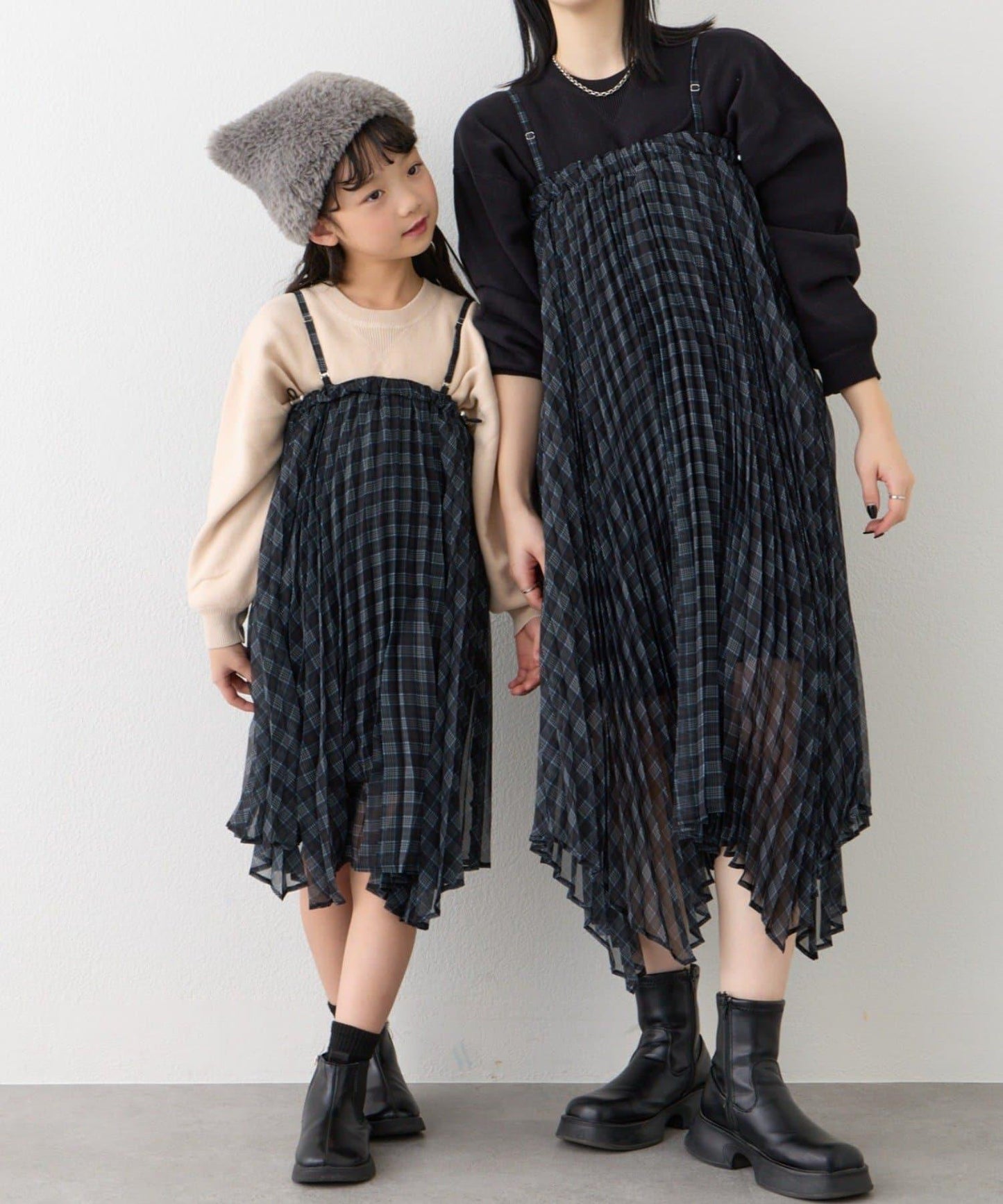 【KIDS】《有青少年尺碼》2WAY百褶格紋拼接裙(OSORO)