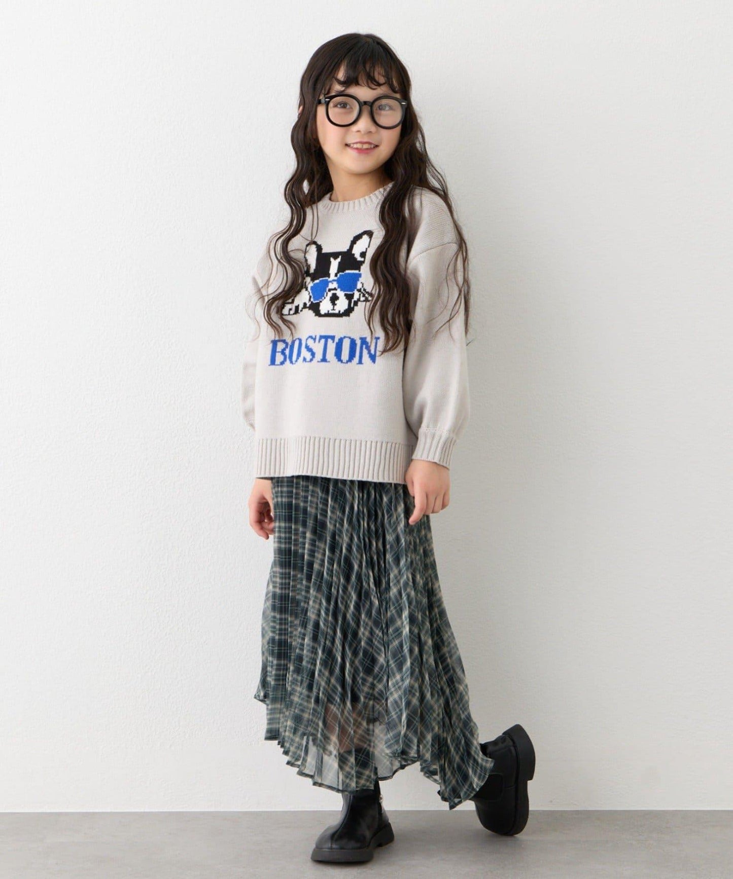 【KIDS】《有青少年尺碼》2WAY百褶格紋拼接裙(OSORO)