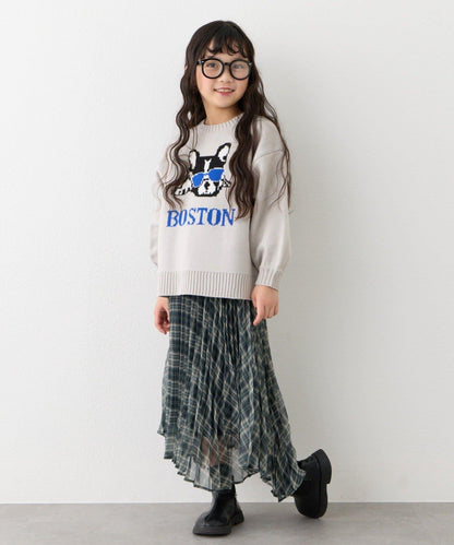 【KIDS】《有青少年尺碼》2WAY百褶格紋拼接裙(OSORO)