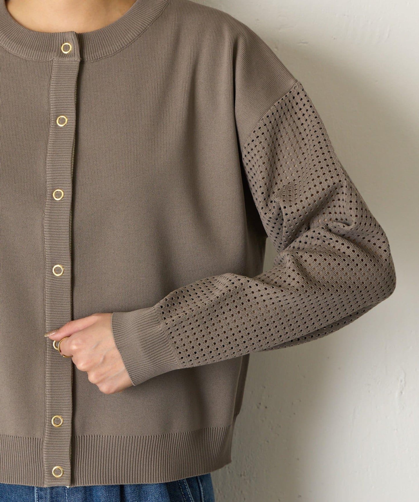 拼接袖網紗兩穿開衫