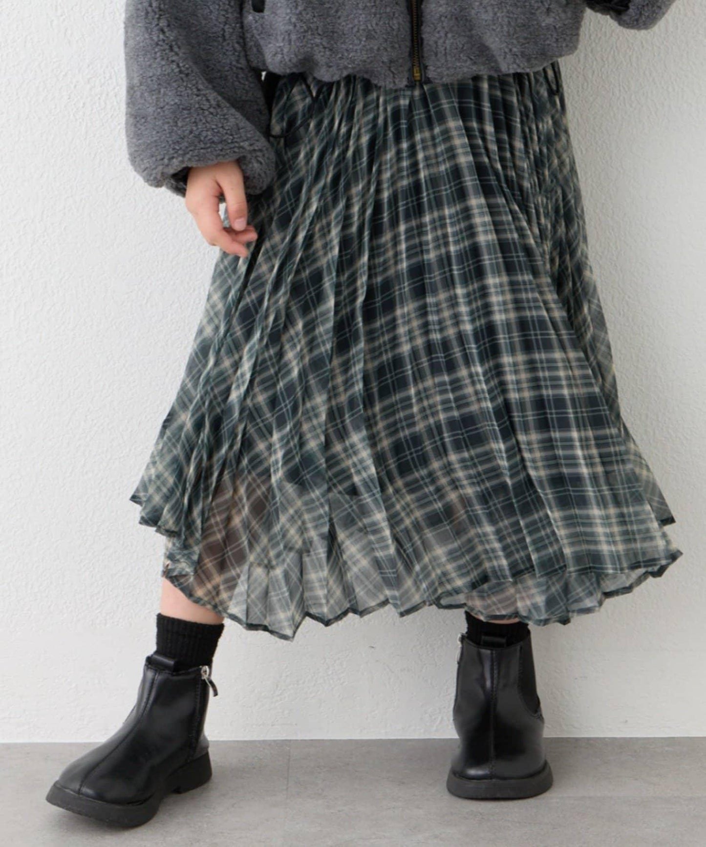 【KIDS】《有青少年尺碼》2WAY百褶格紋拼接裙(OSORO)