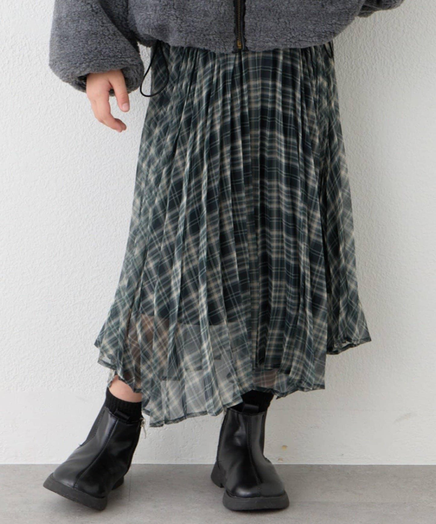 【KIDS】《有青少年尺碼》2WAY百褶格紋拼接裙(OSORO)