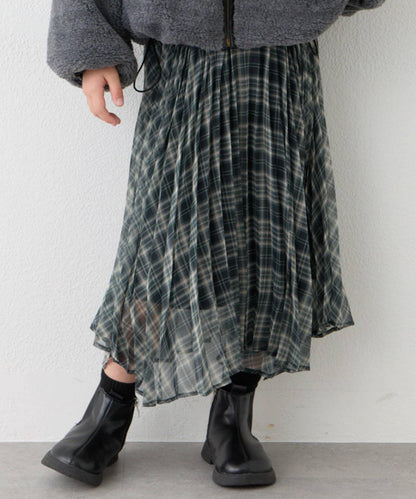 【KIDS】《有青少年尺碼》2WAY百褶格紋拼接裙(OSORO)