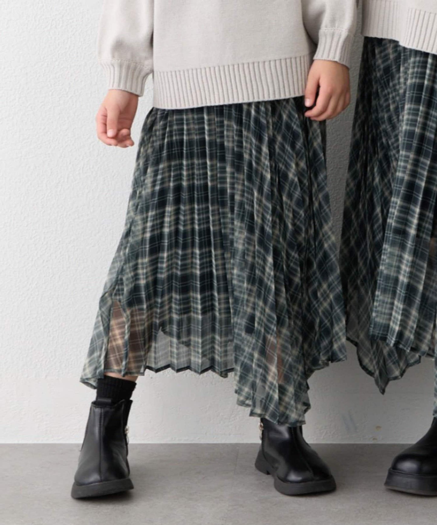 【KIDS】《有青少年尺碼》2WAY百褶格紋拼接裙(OSORO)