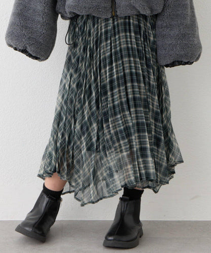 【KIDS】《有青少年尺碼》2WAY百褶格紋拼接裙(OSORO)