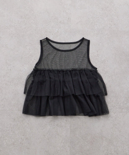 【KIDS】帶層疊網紗的羅紋上衣≪有大童尺碼≫