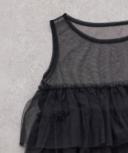 【KIDS】帶層疊網紗的羅紋上衣≪有大童尺碼≫