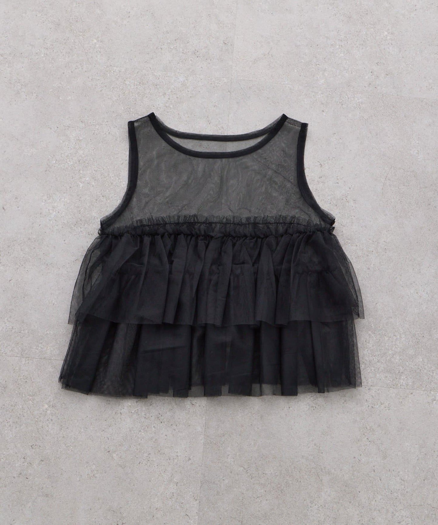 【KIDS】帶層疊網紗的羅紋上衣≪有大童尺碼≫