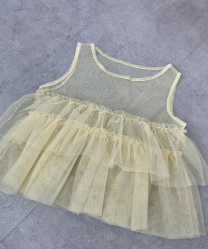 【KIDS】帶層疊網紗的羅紋上衣≪有大童尺碼≫