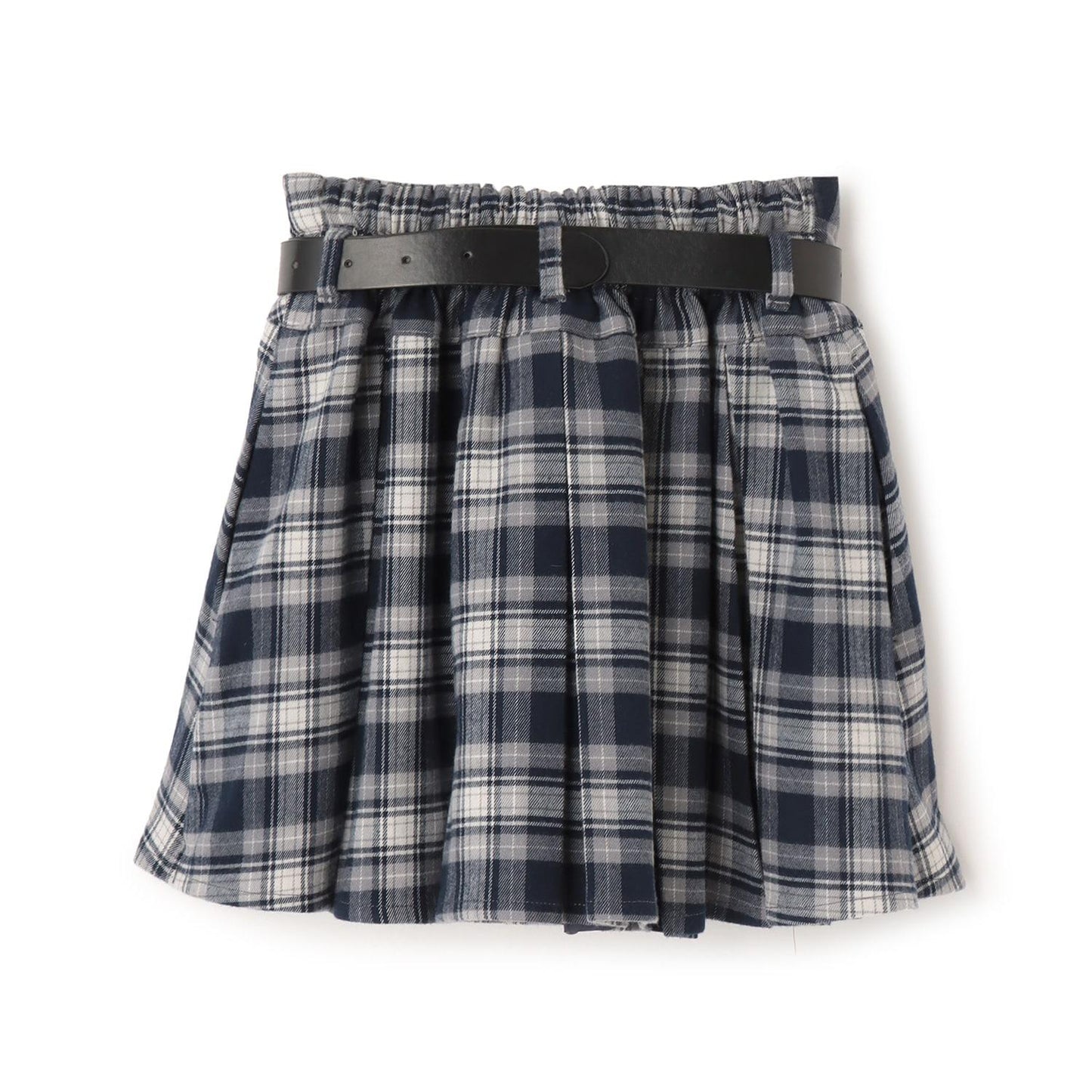 【起毛】帶腰帶格紋百褶裙