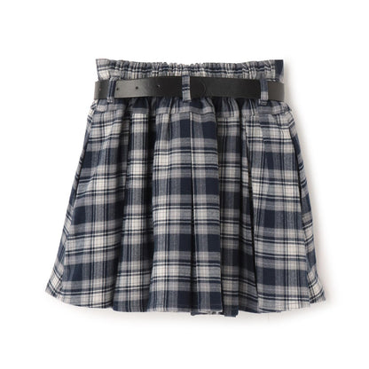 【起毛】帶腰帶格紋百褶裙