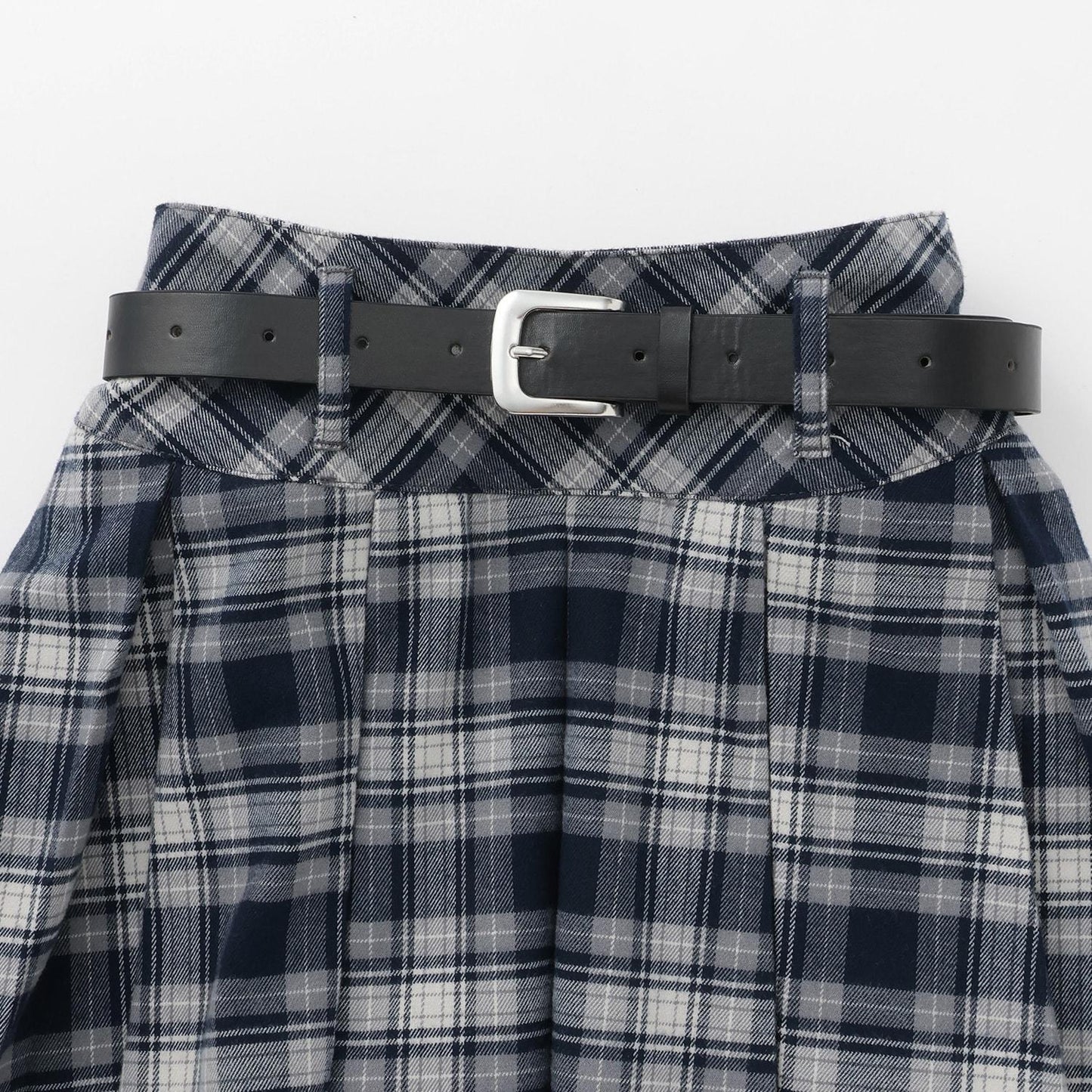 【起毛】帶腰帶格紋百褶裙
