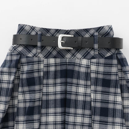 【起毛】帶腰帶格紋百褶裙