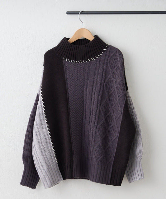 【NAO】拼色手工縫線套頭衫