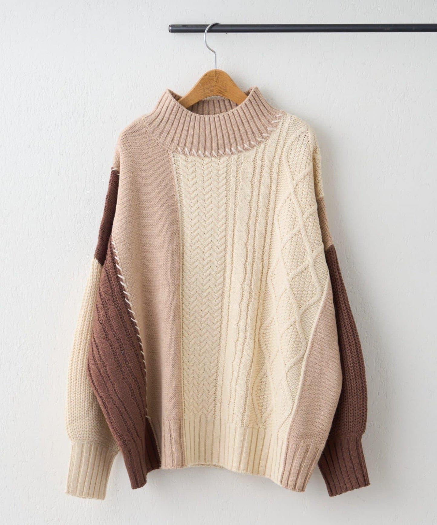 【NAO】拼色手工縫線套頭衫