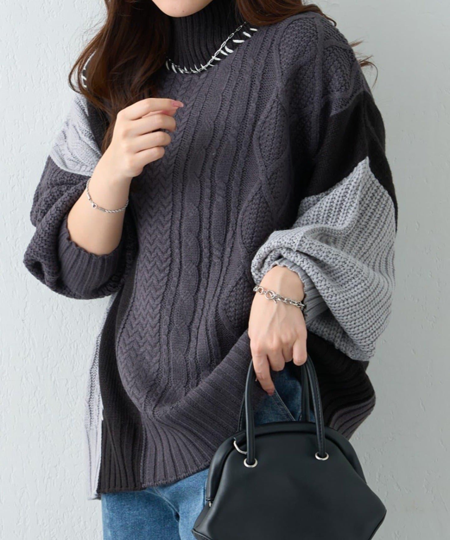 【NAO】拼色手工縫線套頭衫