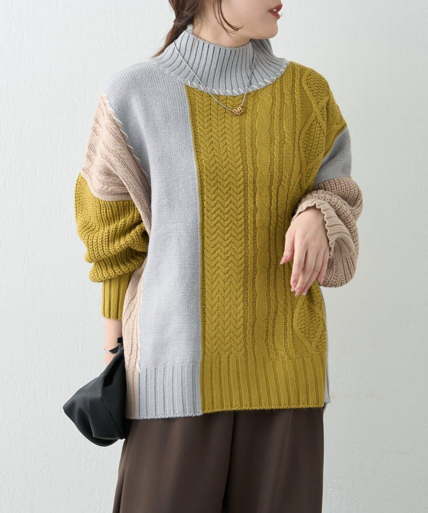 【NAO】拼色手工縫線套頭衫