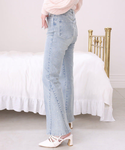 側邊裝飾喇叭牛仔褲