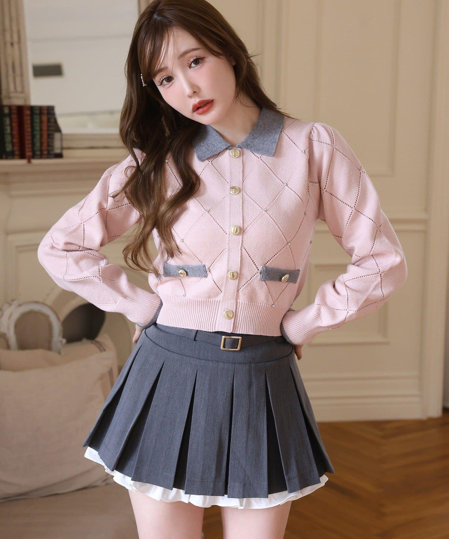 帶腰帶層疊百褶迷你裙