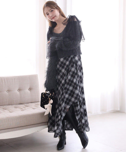 肩帶蝴蝶結針織套裝連衣裙