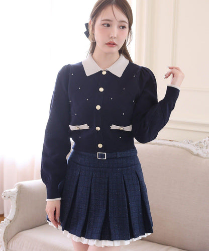 帶腰帶層疊百褶迷你裙