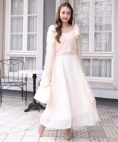 肩帶蝴蝶結針織套裝連衣裙