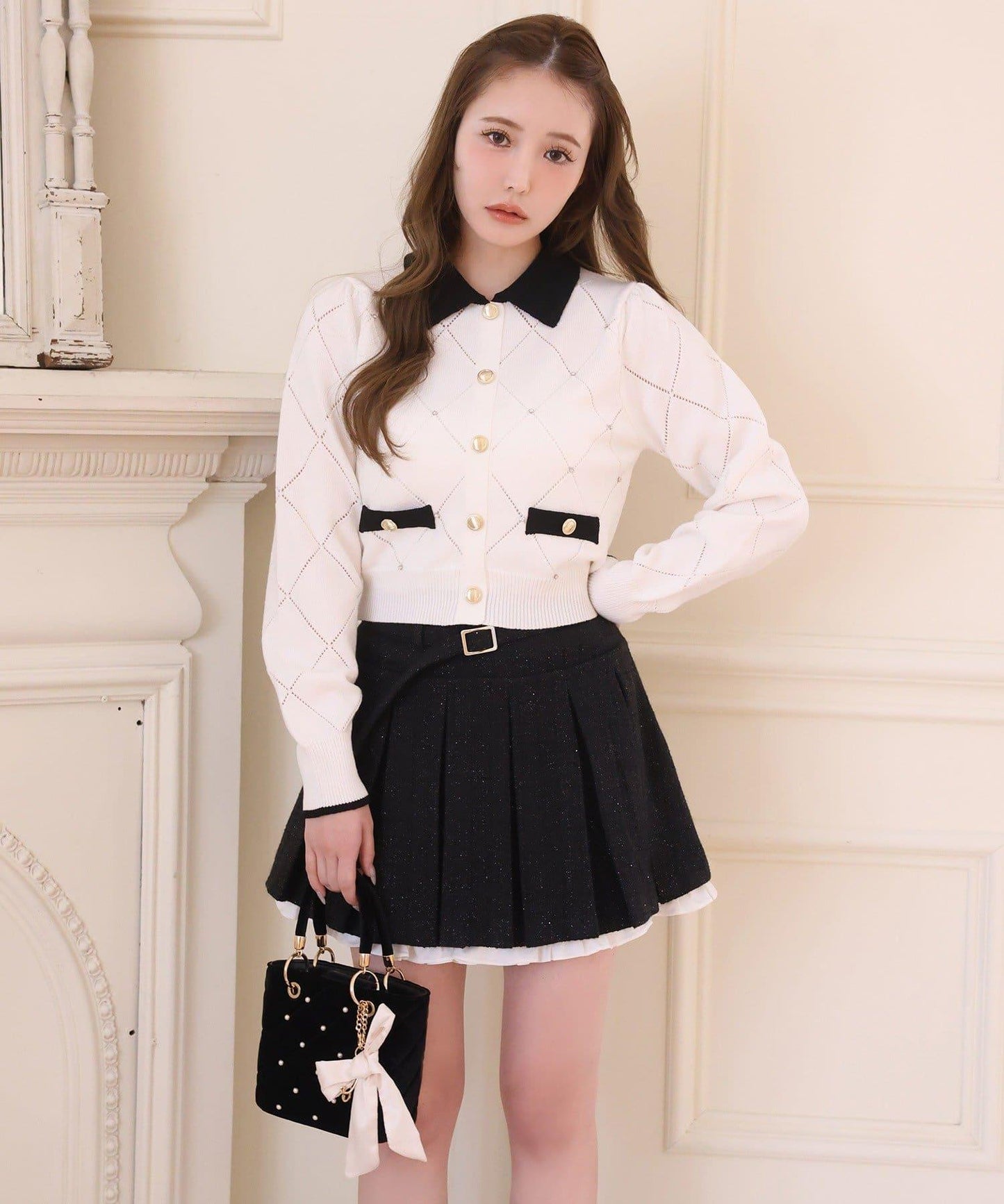 帶腰帶層疊百褶迷你裙