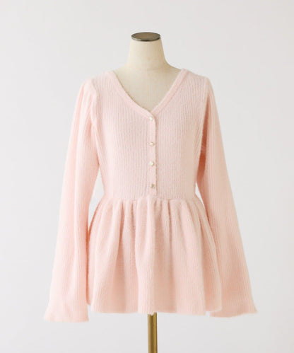 露背蝴蝶結羽毛裝飾荷葉邊針織衫