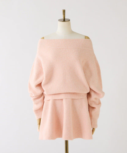 一字肩針織套裝