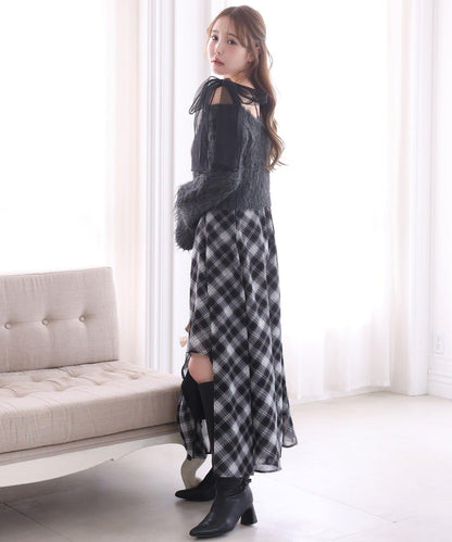 肩帶蝴蝶結針織套裝連衣裙