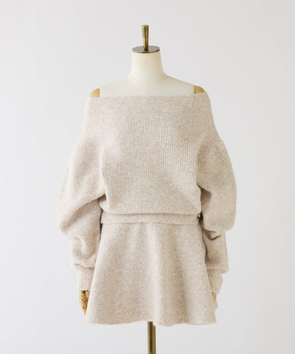 一字肩針織套裝