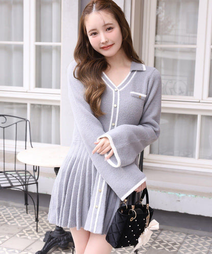 帶領針織迷你連衣裙