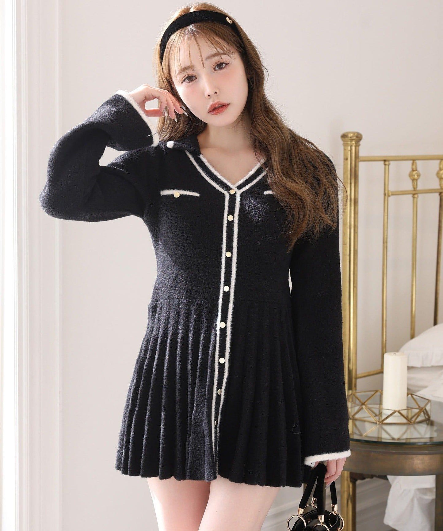 帶領針織迷你連衣裙