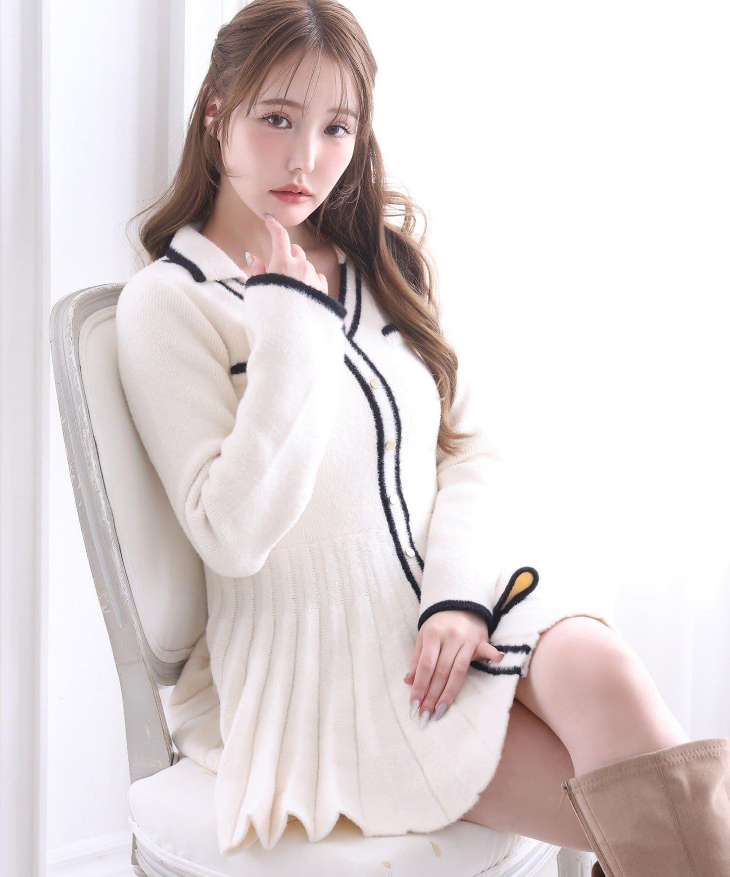 帶領針織迷你連衣裙