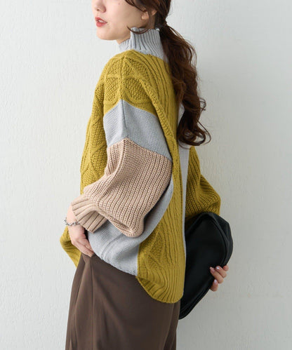 【NAO】拼色手工縫線套頭衫