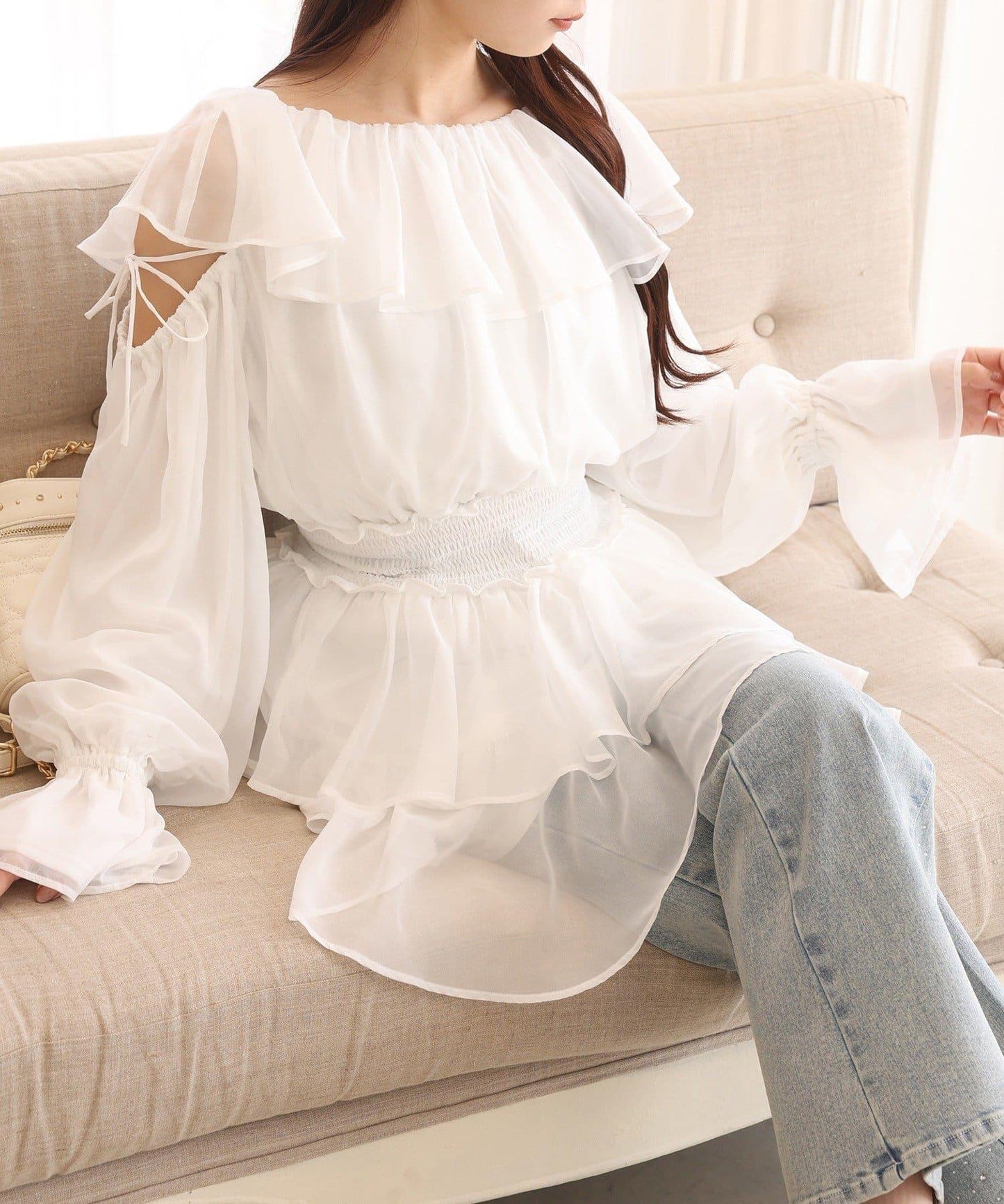 側邊裝飾喇叭牛仔褲