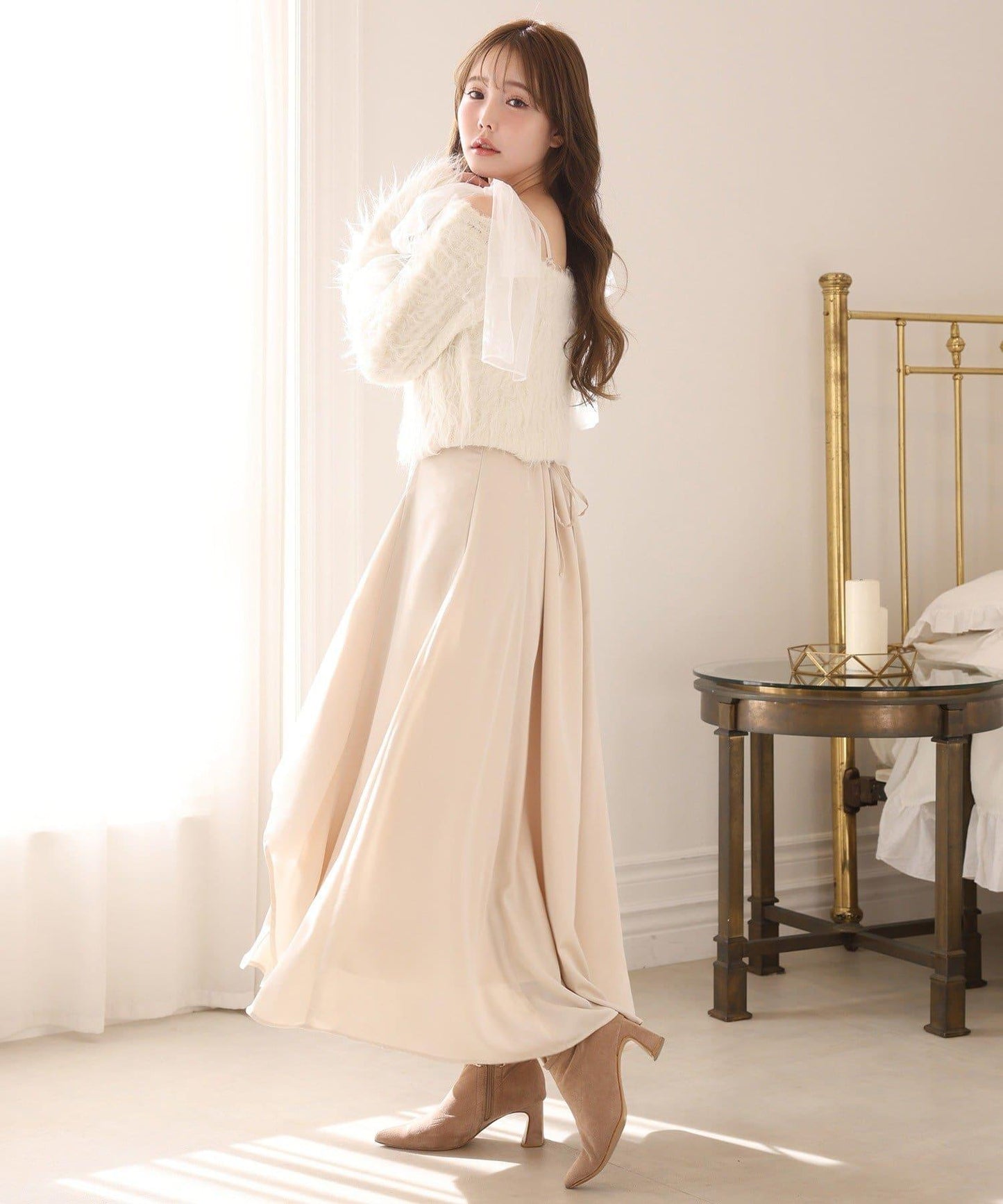 肩帶蝴蝶結針織套裝連衣裙