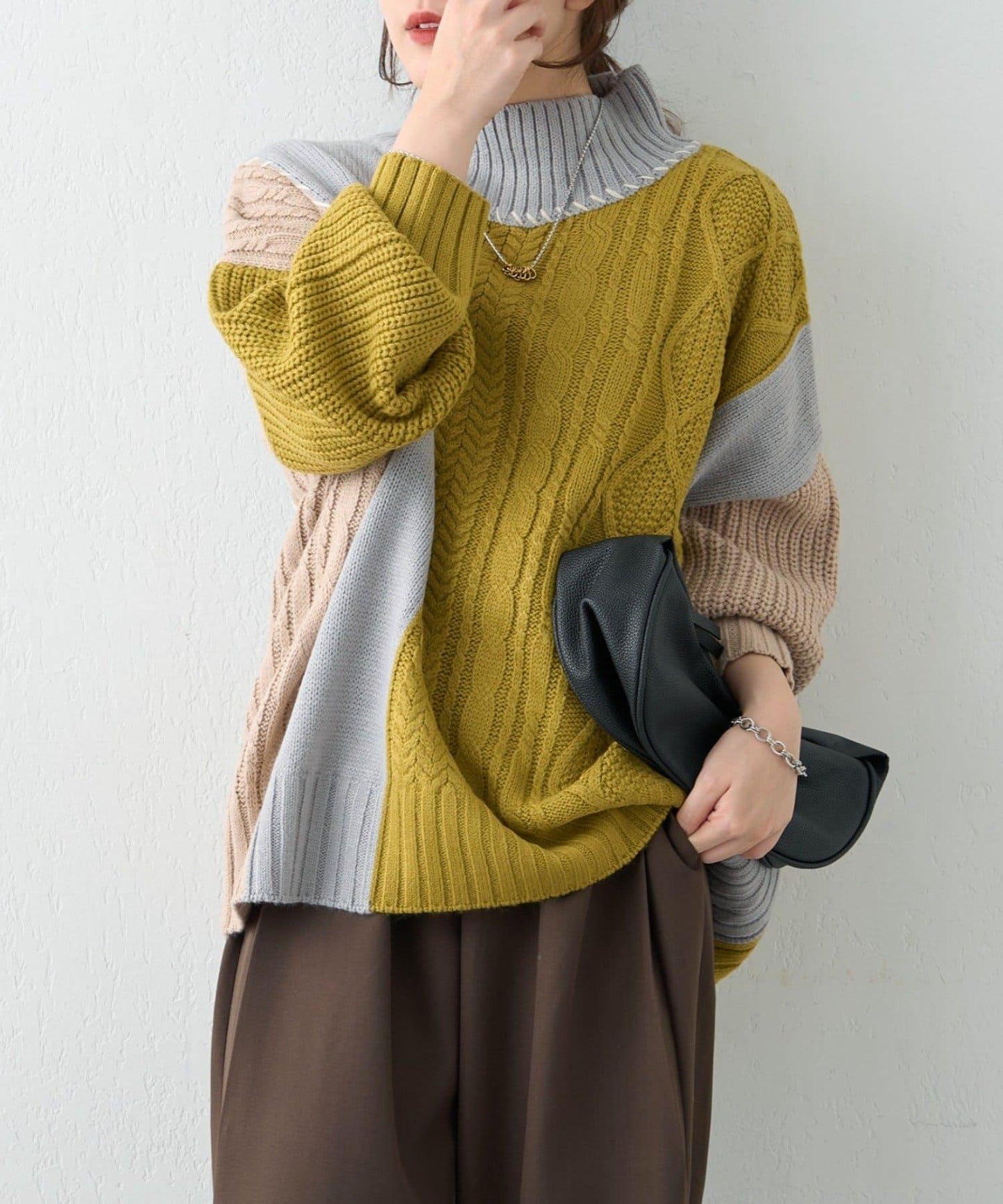 【NAO】拼色手工縫線套頭衫