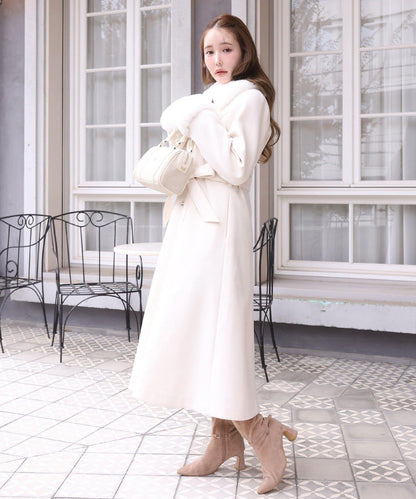 【有尺碼可選】毛領/毛袖多功能蝴蝶結長款大衣