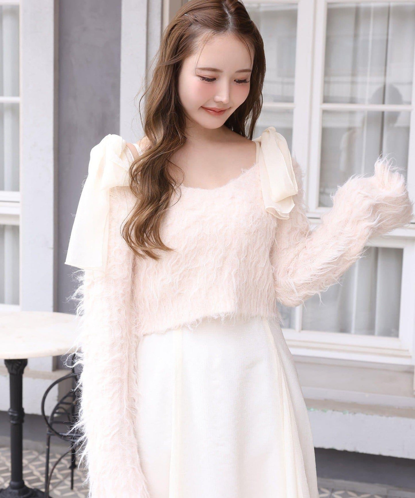 肩帶蝴蝶結針織套裝連衣裙