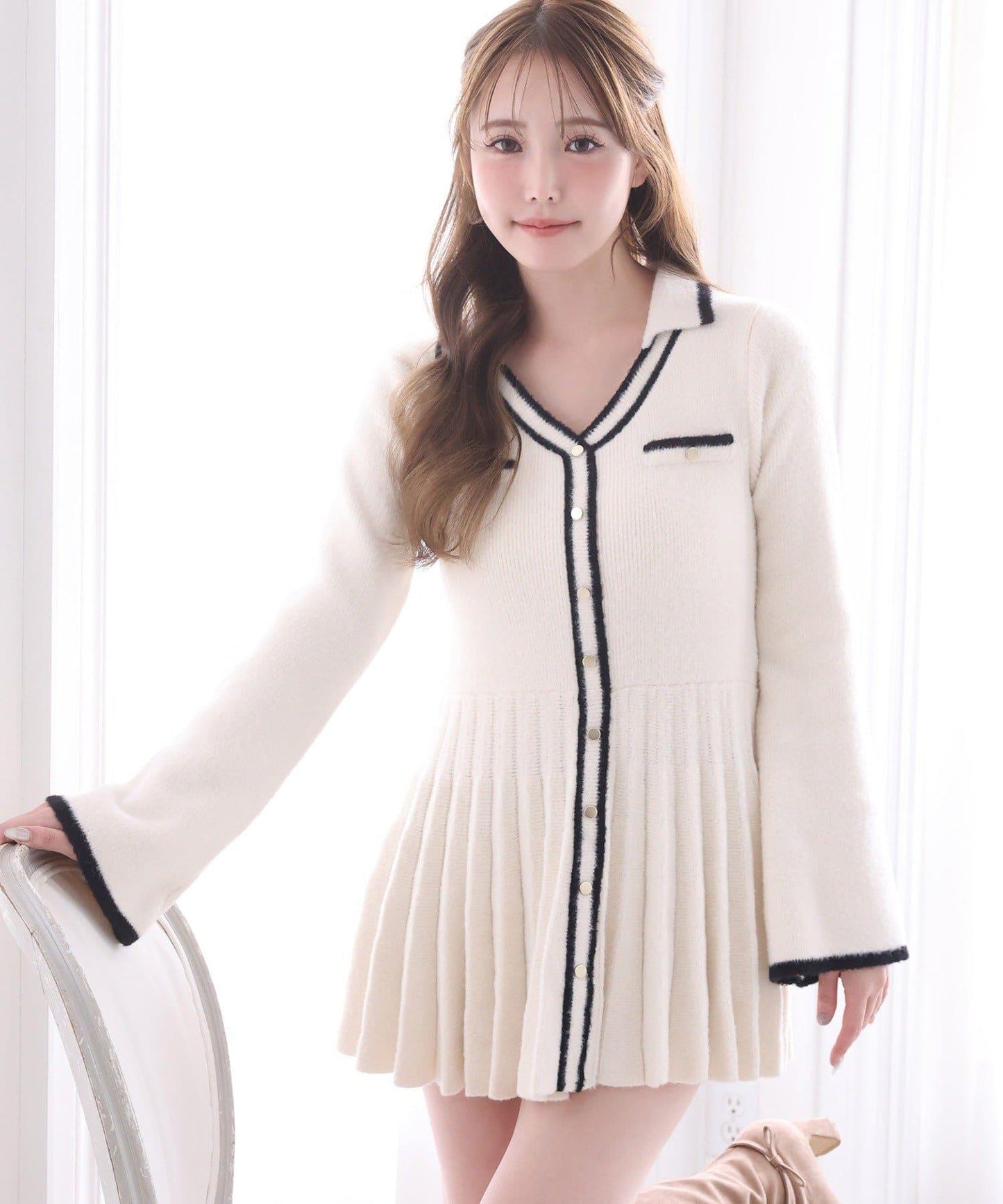 帶領針織迷你連衣裙