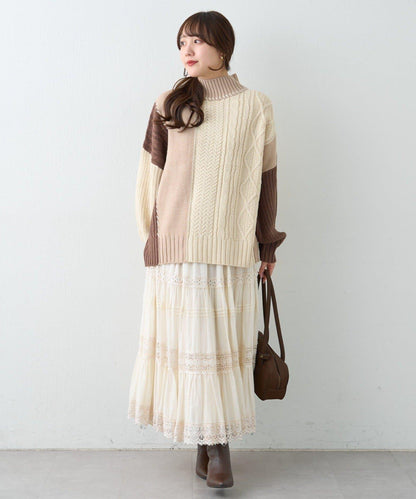 【NAO】拼色手工縫線套頭衫